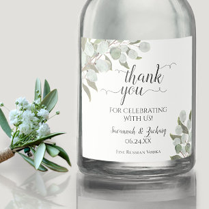 Rustic Watercolor Eucalyptus Wedding Thank You Liquor Bottle Label