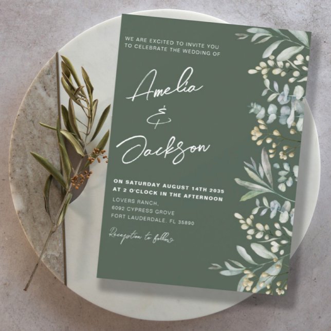 Rustic Watercolor Eucalyputs Greenery Wedding Invitation (Creator Uploaded)