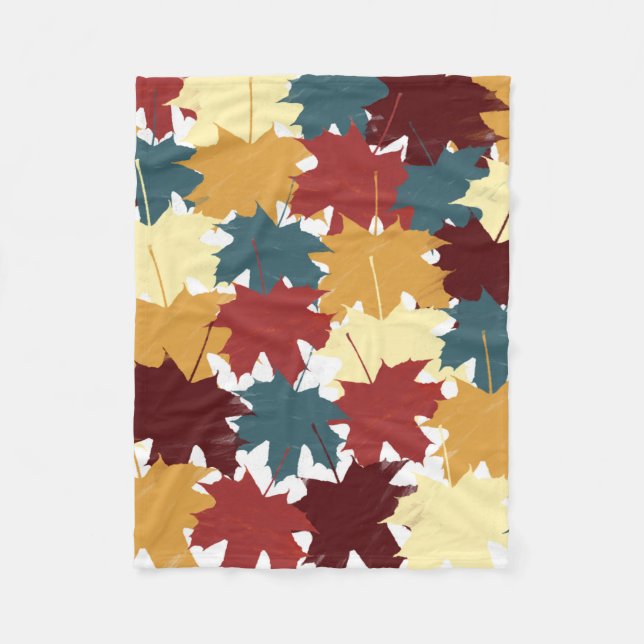 Rustic Watercolor Fall Autumn Leaves Fleece Blanket (Front)