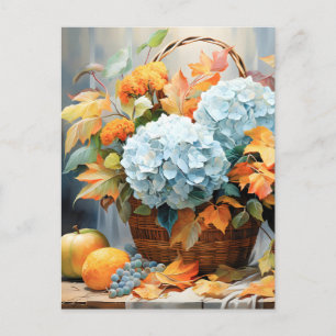 Rustic Watercolor Fall Floral Basket Holiday Postcard