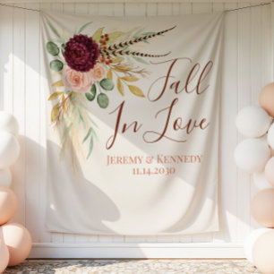Rustic Watercolor Fall Floral Wedding Backdrop Tapestry