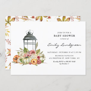 Rustic Watercolor Fall Harvest Lantern Baby Shower Invitation