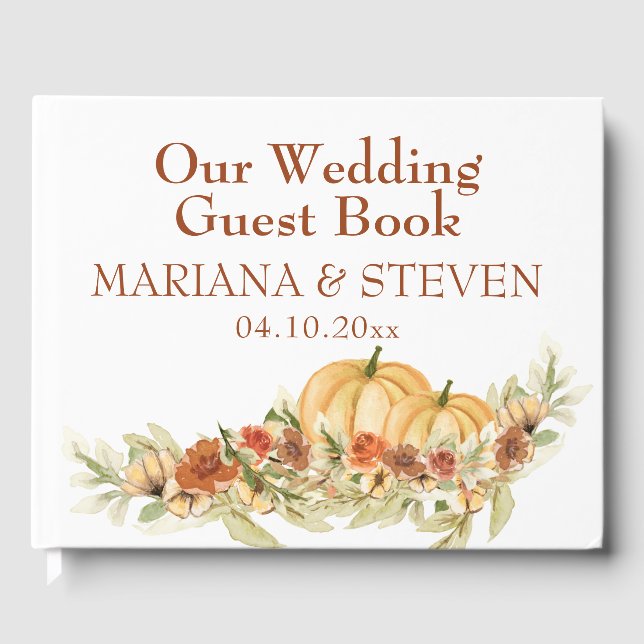 Rustic Watercolor Fall in Love Pumpkin Wedding  Guest Book (Front)