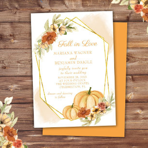 Rustic Watercolor Fall in Love Pumpkin Wedding  Invitation