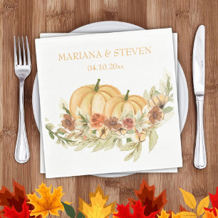 Rustic Watercolor Fall in Love Pumpkin Wedding Nap Napkin
