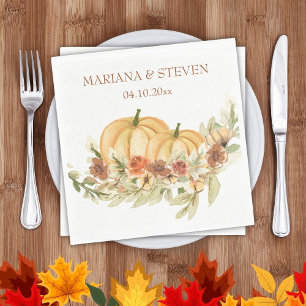 Rustic Watercolor Fall in Love Pumpkin Wedding Napkin