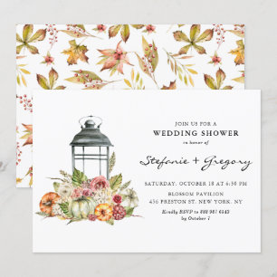 Rustic Watercolor Fall Lantern Wedding Shower  Invitation
