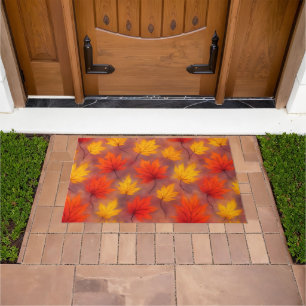 Rustic Watercolor Fall Leaves - Autumn Foliage Doormat