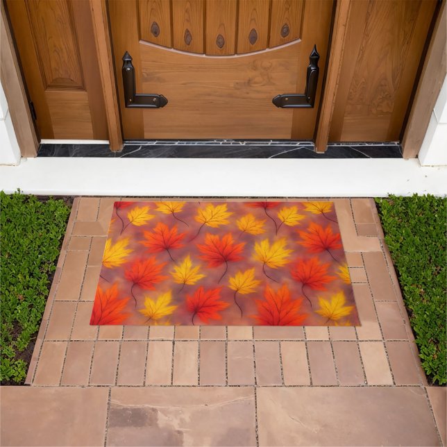 Rustic Watercolor Fall Leaves - Autumn Foliage Doormat (Outdoor)