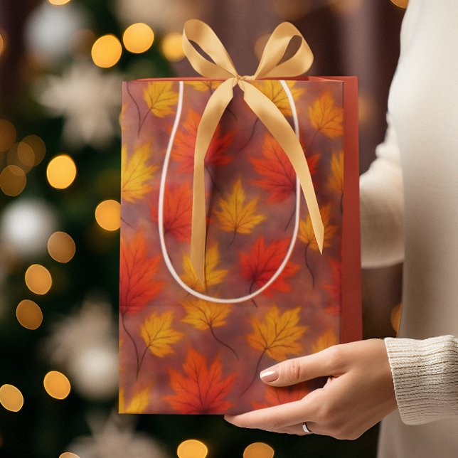 Rustic Watercolor Fall Leaves - Autumn Foliage Medium Gift Bag (Creator Uploaded)