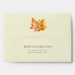 Rustic Watercolor Fall Leaves Cream Wedding  Envelope