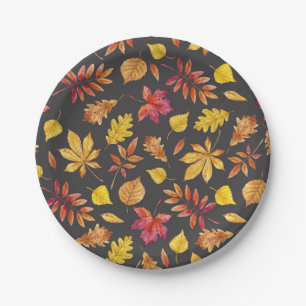 Rustic Watercolor Fall Leaves Pattern Autumn Party Paper Plate