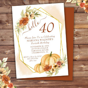 Rustic Watercolor Fall Pumpkin 40th Birthday Invitation