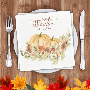 Rustic Watercolor Fall Pumpkin Birthday Party Napkin