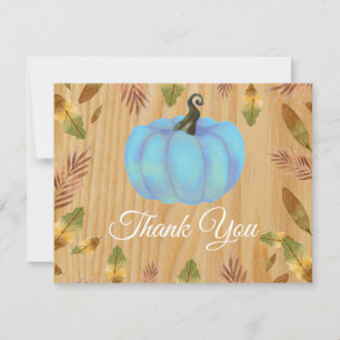 Rustic Watercolor Fall Pumpkin Blue Thank You card
