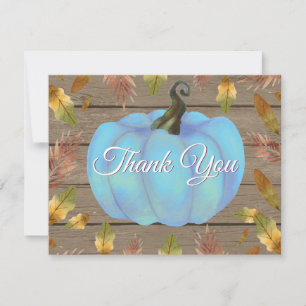 Rustic Watercolor Fall Pumpkin Blue Thank You card
