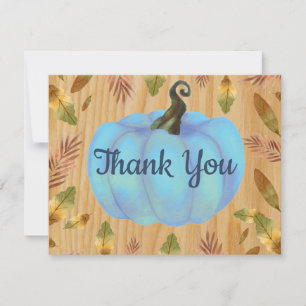 Rustic Watercolor Fall Pumpkin Blue Thank You card