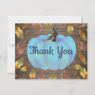 Rustic Watercolor Fall Pumpkin Blue Thank You card