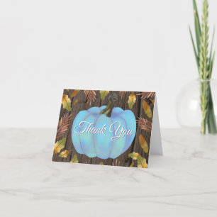Rustic Watercolor Fall Pumpkin Blue Thank You card