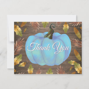Rustic Watercolor Fall Pumpkin Blue Thank You card