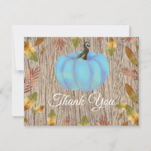 Rustic Watercolor Fall Pumpkin Blue Thank You card