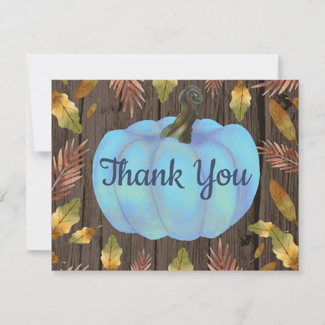 Rustic Watercolor Fall Pumpkin Blue Thank You card (Front)