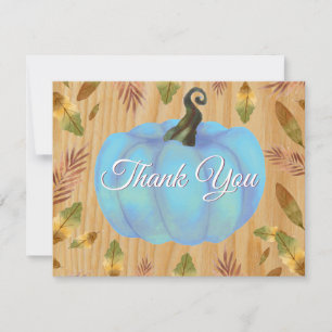 Rustic Watercolor Fall Pumpkin Blue Thank You card