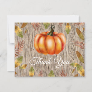 Rustic Watercolor Fall Pumpkin Orange Thank You Card