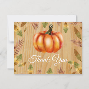 Rustic Watercolor Fall Pumpkin Orange Thank You Card