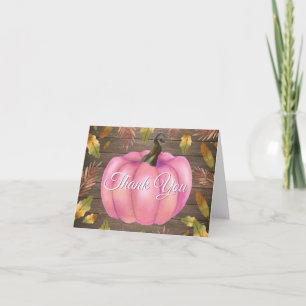 Rustic Watercolor Fall Pumpkin Pink Thank You card