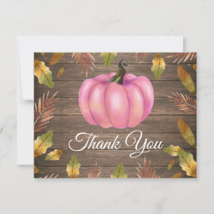 Rustic Watercolor Fall Pumpkin Pink Thank You card