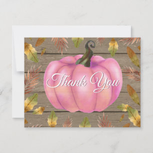 Rustic Watercolor Fall Pumpkin Pink Thank You card