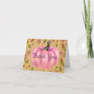 Rustic Watercolor Fall Pumpkin Pink Thank You card