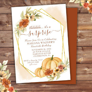 Rustic Watercolor Fall Pumpkin Surprise Birthday Invitation