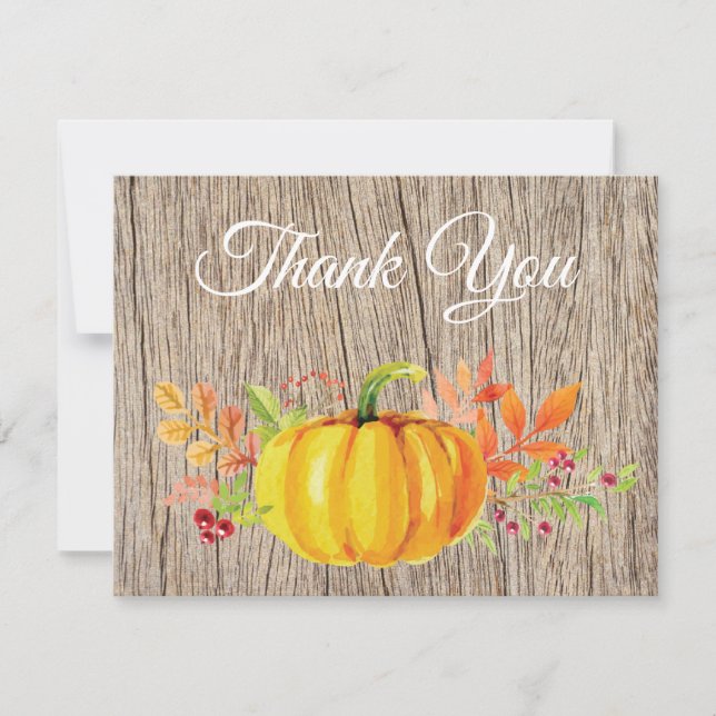 Rustic Watercolor Fall Pumpkin Thank You card (Front)