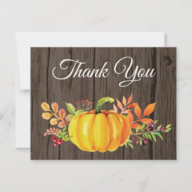 Rustic Watercolor Fall Pumpkin Thank You card (Front)