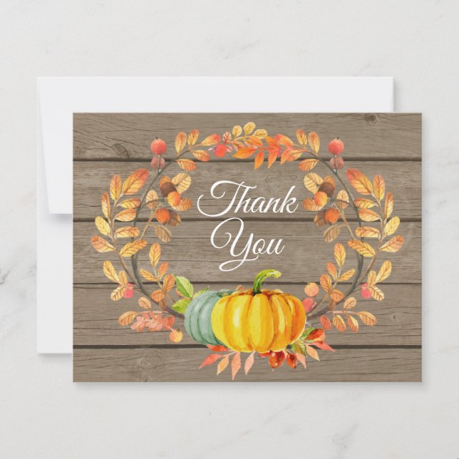 Rustic Watercolor Fall Pumpkin Thank You card (Front)