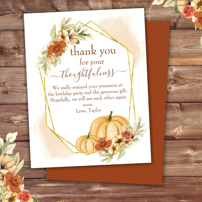 Rustic Watercolor Fall Pumpkin Thank You Card (Creator Uploaded)