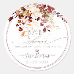 Rustic Watercolor Fall Rust Eucalyptus Bridal Clas Classic Round Sticker