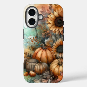 RUSTIC WATERCOLOR FALL SCENE WITH PUMPKINS iPhone 16 CASE