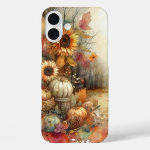 RUSTIC WATERCOLOR FALL SCENE WITH PUMPKINS iPhone 16 PLUS CASE