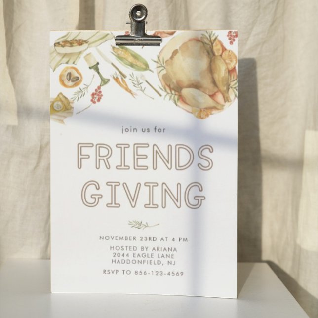 Rustic Watercolor Fall Turkey Friendsgiving Dinner Invitation (Creator Uploaded)