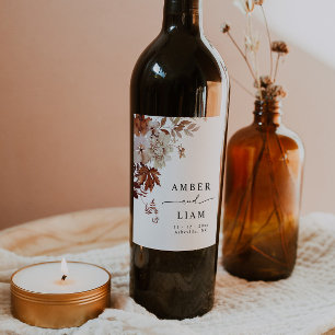 Rustic Watercolor Fall Wedding Wine Label Favour