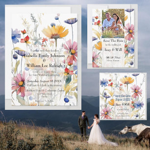 Rustic Watercolor Fall Wildflowers Photo Invitation