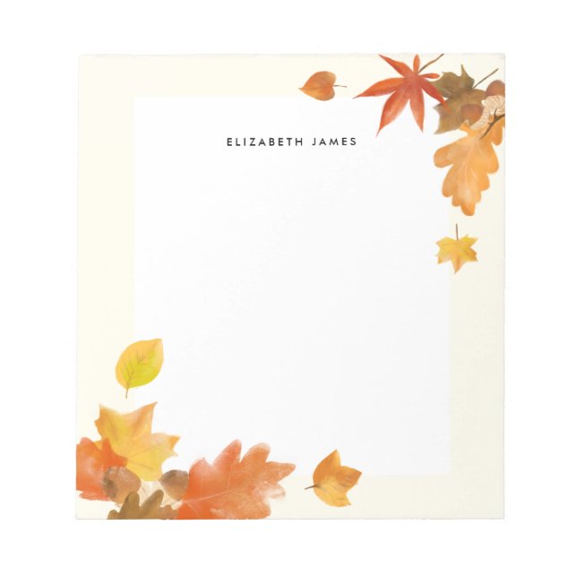 Rustic Watercolor Falling Leaves Autumn Custom Notepad (Front)