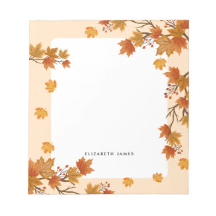 Rustic Watercolor Falling Leaves Autumn Custom Notepad