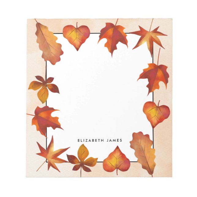 Rustic Watercolor Falling Leaves Autumn Custom Notepad (Front)