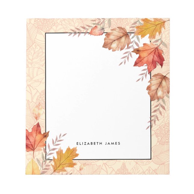 Rustic Watercolor Falling Leaves Autumn Custom Notepad (Front)