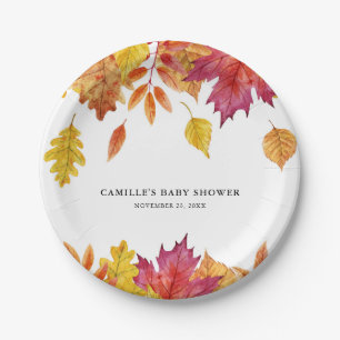 Rustic Watercolor Falling Leaves Autumn Party Paper Plate