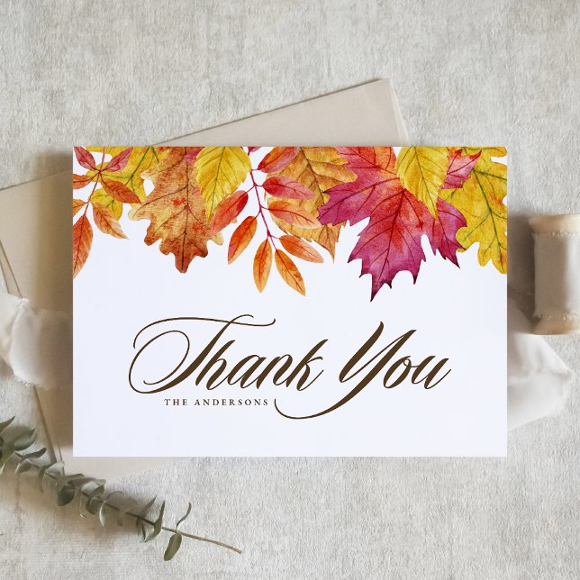 Rustic Watercolor Falling Leaves Fall Wedding Thank You Card (Creator Uploaded)